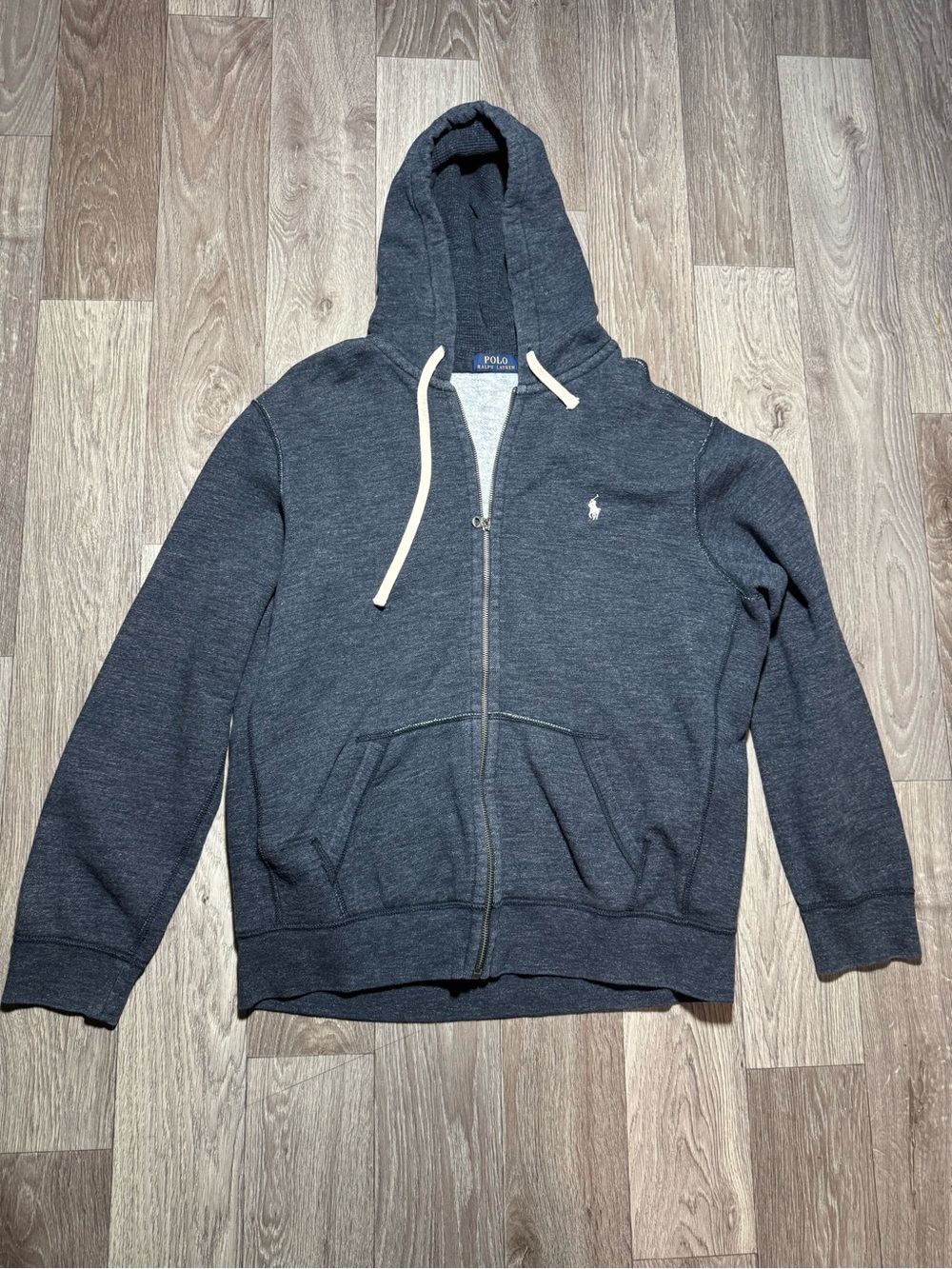 Polo Ralph Lauren Mens Full Zip Hoodie Blue Cotton Thermal Size XL